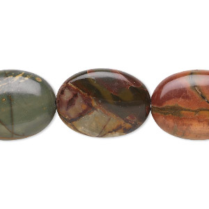 Bead, red creek jasper (stabilized), 20x15mm flat oval, B grade, Mohs hardness 6-1/2 to 7. Sold per 15-1/2&quot; to 16&quot; strand.