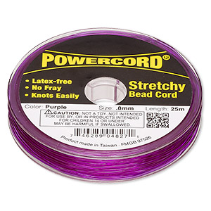Cord, Powercord&reg;, elastic, purple, 0.8mm, 8.5-pound test. Sold per 25-meter spool.