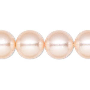 Pearl, Crystal Passions&reg;, peach, 14mm round (5811). Sold per pkg of 10.