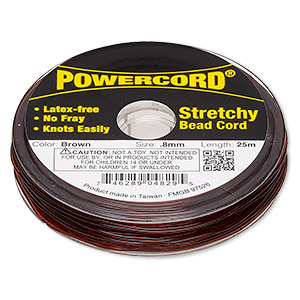 Cord, Powercord&reg;, elastic, brown, 0.8mm, 8.5-pound test. Sold per 25-meter spool.