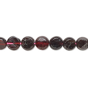 Bead, garnet (natural), 6-8mm flat round, C grade, Mohs hardness 7 to 7-1/2. Sold per 15-inch strand.