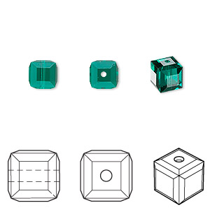 Bead, Crystal Passions&reg;, emerald, 6mm faceted cube (5601). Sold per pkg of 48.