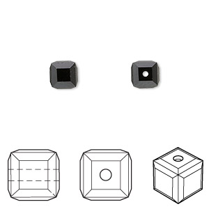 Bead, Crystal Passions&reg;, jet, 6mm faceted cube (5601). Sold per pkg of 48.