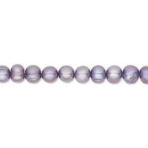 Pearl, cultured freshwater (dyed), lilac, 5-6mm semi-round, C grade, Mohs hardness 2-1/2 to 4. Sold per 16-inch strand.