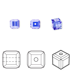 Bead, Crystal Passions&reg;, sapphire, 6mm faceted cube (5601). Sold per pkg of 48.