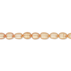 Pearl, cultured freshwater (dyed), apricot, 4-5mm rice, C grade, Mohs hardness 2-1/2 to 4. Sold per 16-inch strand.
