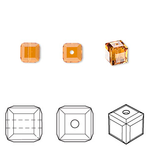 Bead, Crystal Passions&reg;, topaz, 6mm faceted cube (5601). Sold per pkg of 48.