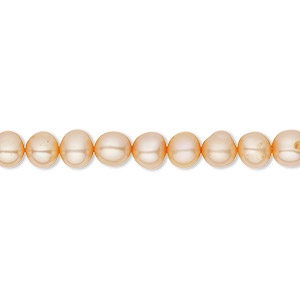 Pearl, cultured freshwater (dyed), apricot, 5-6mm semi-round, C grade, Mohs hardness 2-1/2 to 4. Sold per 16-inch strand.
