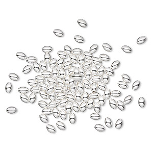 Bead, sterling silver, 5x3mm smooth oval. Sold per pkg of 100.