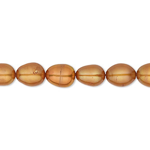 Pearl, cultured freshwater (dyed), copper, 7-8mm rice, C grade, Mohs hardness 2-1/2 to 4. Sold per 16-inch strand.