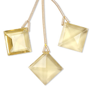 Bead, golden quartz (heated), light to dark, 18x18mm hand-cut top-drilled faceted diamond, B+ grade, Mohs hardness 7. Sold per pkg of 3 beads.