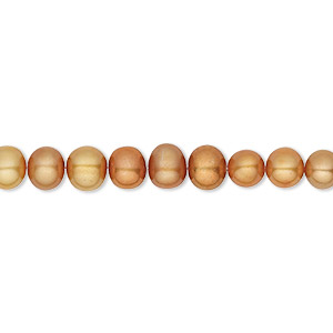 Pearl, cultured freshwater (dyed), copper, 5-6mm semi-round, C grade, Mohs hardness 2-1/2 to 4. Sold per 16-inch strand.