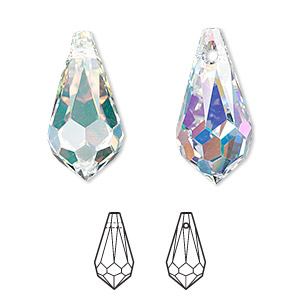 Drop, Crystal Passions&reg;, crystal AB, 22x11mm faceted teardrop pendant (6000). Sold individually.