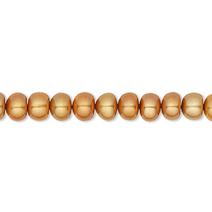 Pearl, cultured freshwater (dyed), copper, 5-6mm button, C grade, Mohs hardness 2-1/2 to 4. Sold per 16-inch strand.