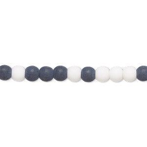 Bead, porcelain, opaque matte black and white, 4mm round. Sold per 15-1/2&quot; to 16&quot; strand, approximately 90 to 100 beads.