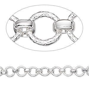 Chain, sterling silver, 5.5mm textured rounds with 3mm links. Sold per pkg of 5 feet.