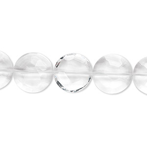 Bead, quartz crystal (natural), 12mm hand-cut faceted flat round, B+ grade, Mohs hardness 7. Sold per pkg of 5.