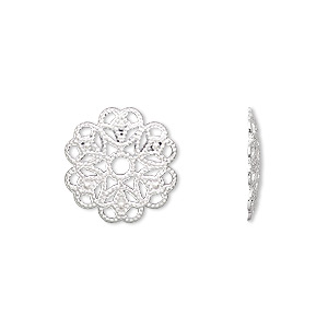Component, silver-plated brass, 15mm filigree round. Sold per pkg of 50.