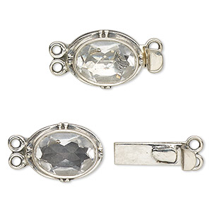 Clasp, 2-strand tab, white topaz (natural) and sterling silver, 19x13mm oval with 14x10mm faceted oval. Sold individually.