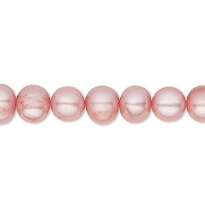 Pearl, cultured freshwater (dyed), blush, 7-8mm semi-round, C grade, Mohs hardness 2-1/2 to 4. Sold per 16-inch strand.