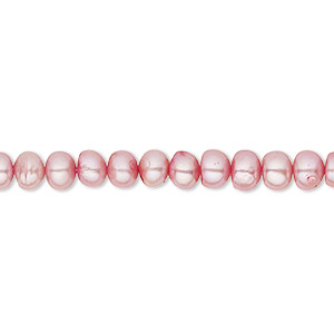 Pearl, cultured freshwater (dyed), blush, 5-6mm button, C grade, Mohs hardness 2-1/2 to 4. Sold per 16-inch strand.