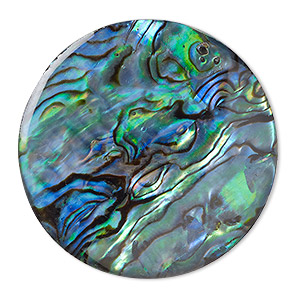 Cabochon, paua shell (coated), 38mm calibrated round, Mohs hardness 3-1/2. Sold individually.