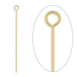 Eye pin, gold-plated brass, 1-1/2 inches, 24 gauge. Sold per pkg of 100.