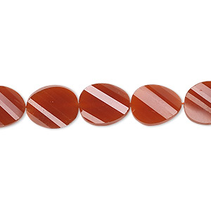 Bead, carnelian (dyed / heated), 11x9mm hand-cut faceted twisted flat oval, B+ grade, Mohs hardness 6-1/2 to 7. Sold per pkg of 5.