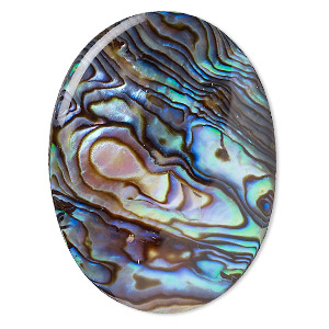 Cabochon, paua shell (coated), 40x30mm calibrated oval, Mohs hardness 3-1/2. Sold individually.