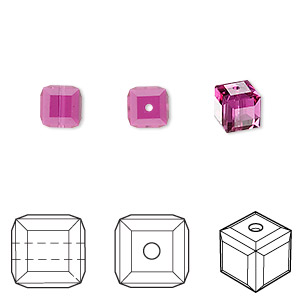 Bead, Crystal Passions&reg;, fuchsia, 6mm faceted cube (5601). Sold per pkg of 48.