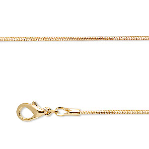Chain, gold-finished brass, 1mm snake, 18 inches with 1-inch extender chain and lobster claw clasp. Sold per pkg of 4.