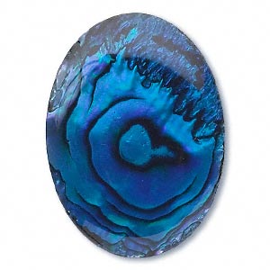 Cabochon, paua shell (coated / dyed), blue, 30x22mm calibrated oval, Mohs hardness 3-1/2. Sold individually.