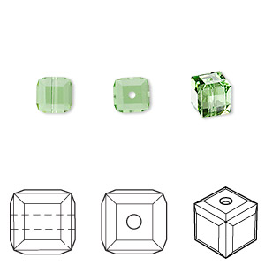 Bead, Crystal Passions&reg;, peridot, 6x6mm faceted cube (5601). Sold per pkg of 48.