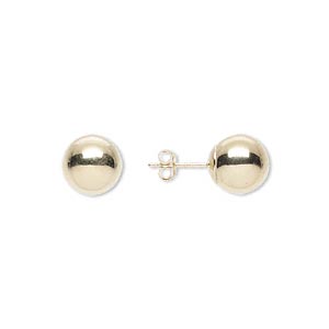 Earring, 14Kt gold, 8mm smooth ball with post. Sold per pair. - Fire ...
