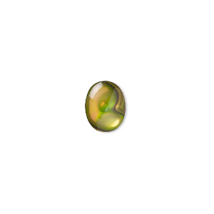 Cabochon, paua shell (coated / dyed), gold, 10x8mm calibrated oval, Mohs hardness 3-1/2. Sold per pkg of 6.