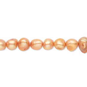 Pearl, cultured freshwater (dyed), dark apricot, 5-6mm flat-sided potato, D grade, Mohs hardness 2-1/2 to 4. Sold per 16-inch strand.
