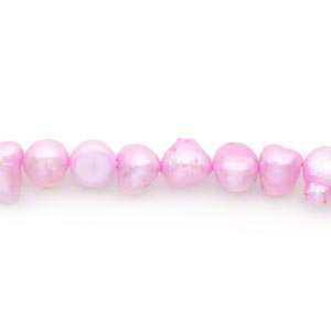 Pearl, cultured freshwater (dyed), mountain pink, 5-7mm flat-sided potato, D grade, Mohs hardness 2-1/2 to 4. Sold per 15-inch strand.