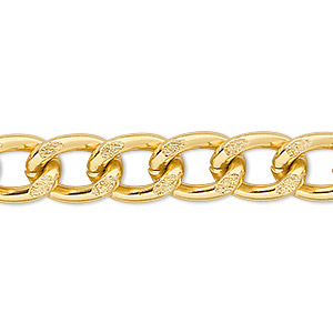 Chain, anodized aluminum, gold, 10mm curb. Sold per pkg of 5 feet.