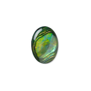 Cabochon, paua shell (coated / dyed), green, 18x13mm calibrated oval, Mohs hardness 3-1/2. Sold per pkg of 4.