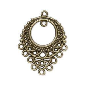 Focal, antique brass-plated &quot;pewter&quot; (zinc-based alloy), 33x25mm single-sided filigree teardrop, 10 loops. Sold per pkg of 20.