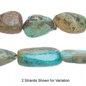 Bead, turquoise (dyed / stabilized), green, small to large nugget, Mohs hardness 5 to 6. Sold per 15-inch strand.