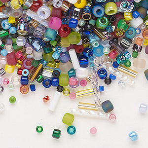 Seed bead and bugle bead mix, Matsuno&reg;, glass, mixed colors, mixed sizes and shapes. Sold per 100-gram pkg, approximately 11,000 beads.