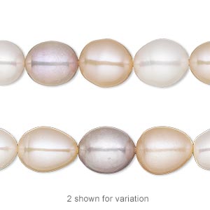 Pearl, White Lotus&#153;, cultured freshwater (bleached), white / peach / mauve, 9-10mm rice, C grade, Mohs hardness 2-1/2 to 4. Sold per 15-1/2&quot; to 16&quot; strand.