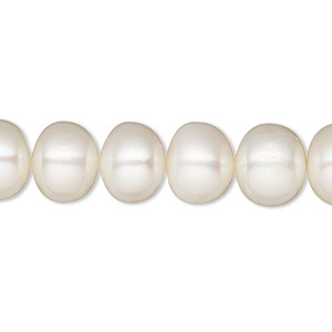 Pearl, White Lotus&#153;, cultured freshwater (bleached), white, 10-11mm button, C grade, Mohs hardness 2-1/2 to 4. Sold per 15-1/2&quot; to 16&quot; strand.