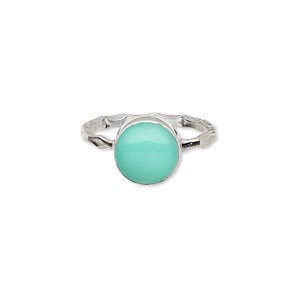 Ring, sterling silver and chrysoprase (natural), 9mm round, size 7. Sold individually.