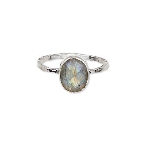 Ring, sterling silver and labradorite (natural), 10x8mm faceted oval, size 9. Sold individually.