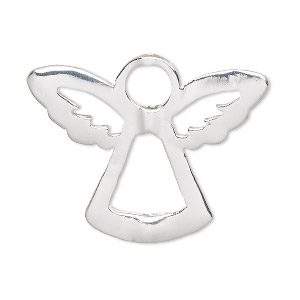 Bead frame, silver-finished &quot;pewter&quot; (zinc-based alloy), 35x28mm angel, fits up to 6mm and 8mm bead. Sold per pkg of 2.