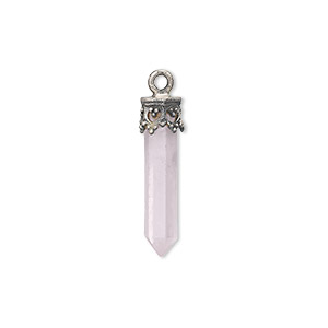 Drop, rose quartz (dyed) and sterling silver, 20x3mm-26x4mm hand-cut ...
