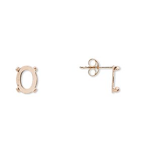 Earstud, Cab-Tite&#153;, 14Kt gold, 8x6mm 4-prong oval setting. Sold per pair.