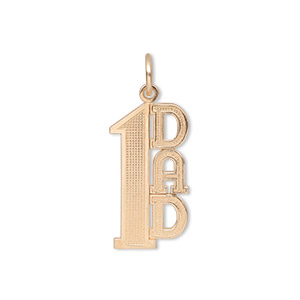 Charm, 14Kt gold, 22x11mm single-sided textured &quot;#1 DAD.&quot; Sold individually.